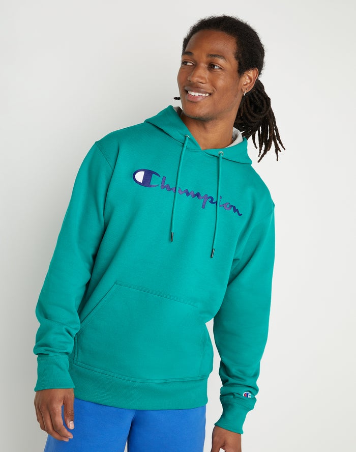 Champion Hoodie Heren - Groen - Powerblend Fleece Script Logo ( 934567-XNW )